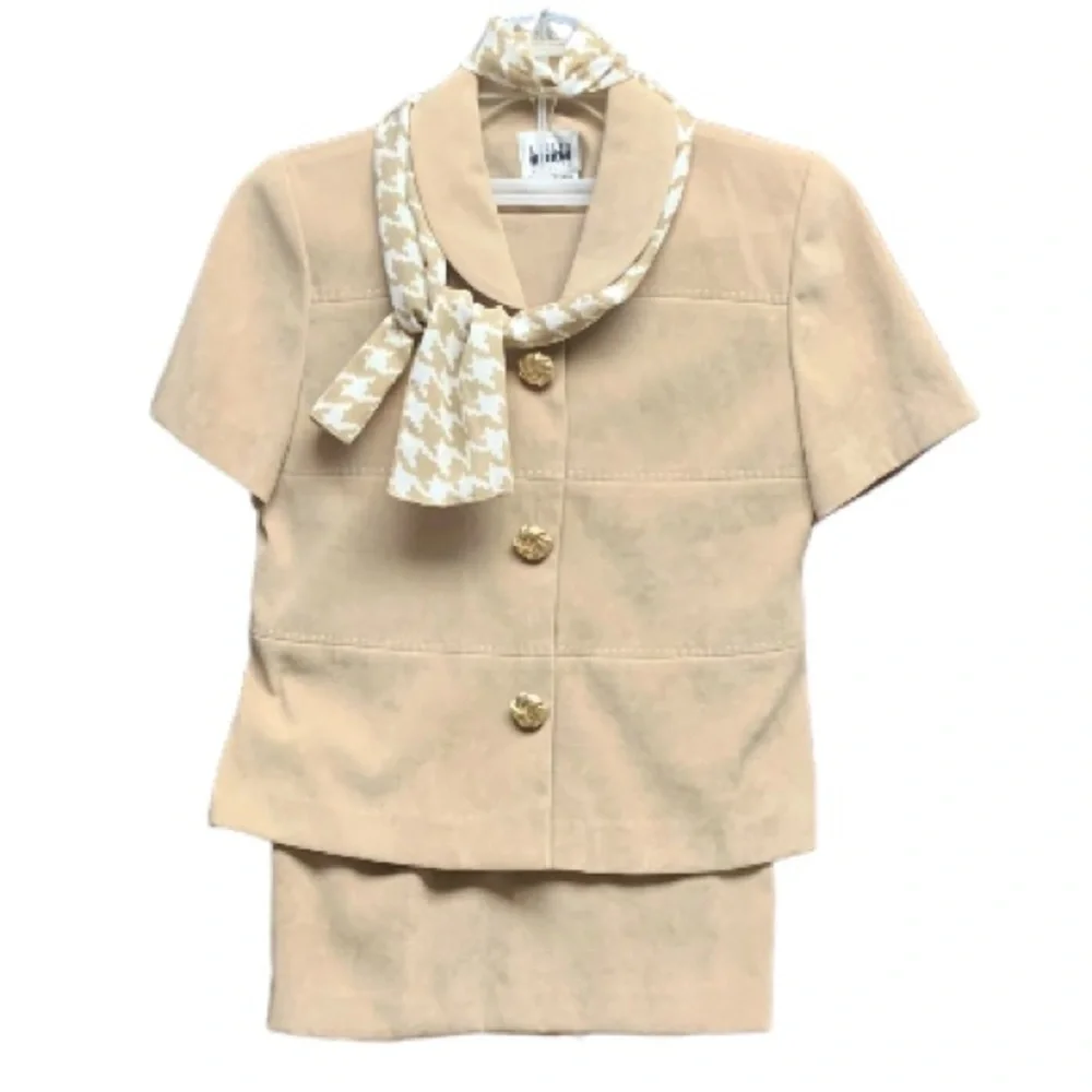 V🌺LESLIE FAY VTG. 2-PIECE FAUX SUEDE BLAZER/TOP WITH SCARF & SKIRT SET NWOT - Picture 15 of 16